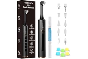 TOOS SHOW Tooth Polisher Kit with 4 Speed Modes, 5 Brush Heads, 6 Polishing Pastes & Desensitizing Gel,Rechargeable Electric Tooth Polishing Tool with LED Light & Travel Case, Home Use Teeth Whitening Cleaner