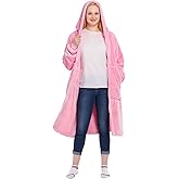 Waitu Wearable Blanket Hoodie with Zipper Gifts for Women Men, Warm and Cozy Oversized Hoodie Blanket Birthday Gifts for Women Mom, Thick Flannel Blanket with Giant Pocket - Bright Pink
