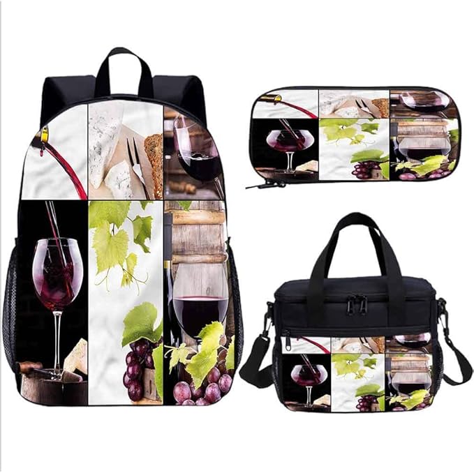 Conjunto de mochila y bolsa de almuerzo, botella de vino para botellas