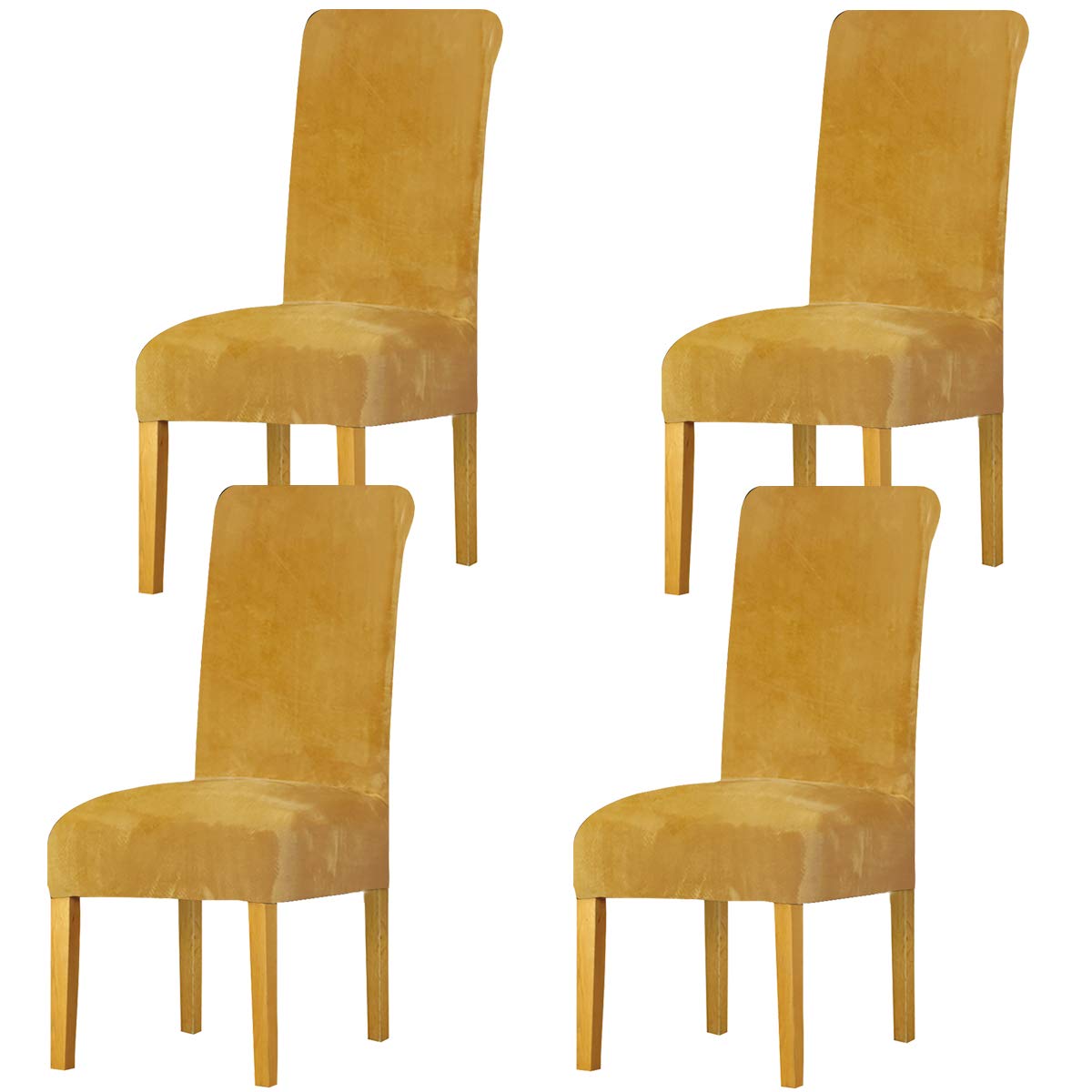 LANSHENG Dining Chair Covers Set of 4, Stretch High Back Chair Seat Protector Slipcovers, Washable Removable Kitchen Chair Covers for Dining Room (Mustard, Set of 4)