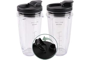 LVAINIT Replacement Parts Kit Ninja Blender Cups for 24 Ounce Cup (2 packs) with Sip & Seal Lid Compatible with Ninja Auto IQ Blender BL450 BL454 BL490 BL680 BL2013 NN102
