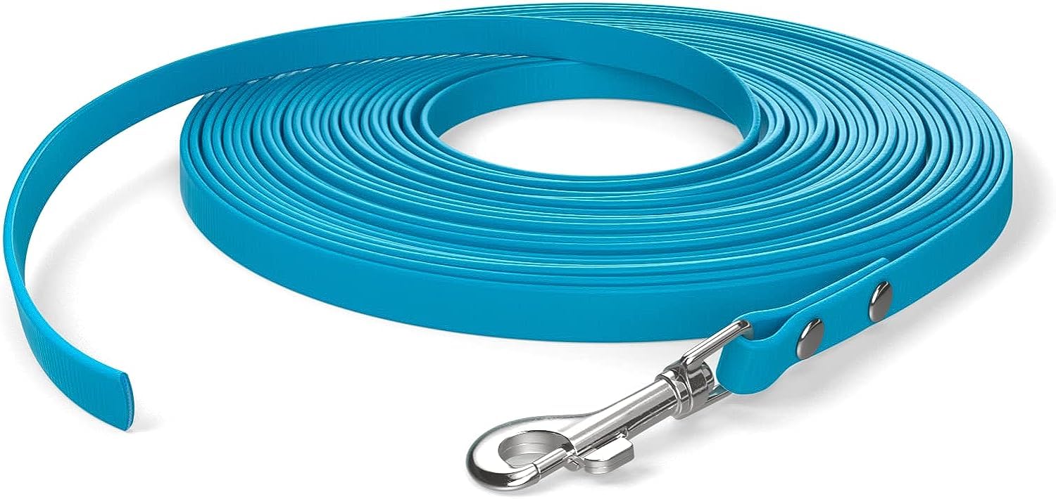 5m drag lead, dog lead, 1 carabiner, cyan-blue, extra narrow, dirt and water repellent — image 1
