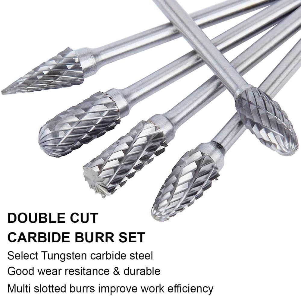 Tungsten Carbide Steel Double Cut Rotary Burrs Set for Rotary Tool 10pcs 1/8 inches Shank Fits Rotary Tool for Grinder Drill DIY WoodWorking Carving - Image 3