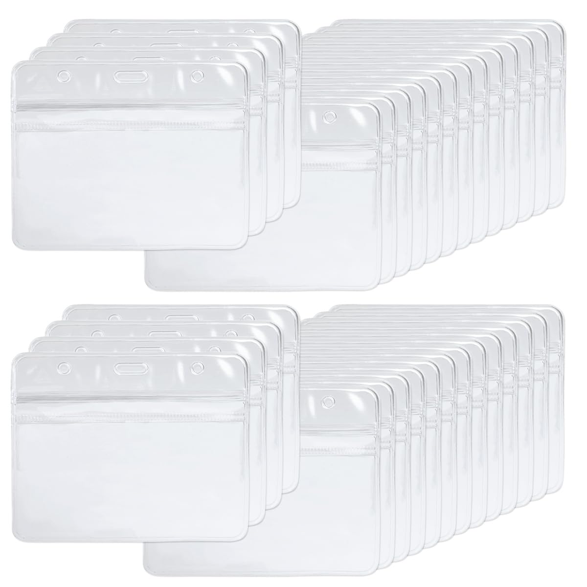 BUYGOO 100Pcs Clear ID Card Name Badge Holders Horizontal Name Tag Holders Waterproof & Dustproof Name Card Holders for Lanyards or Clips