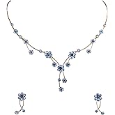 Faship Gorgeous Rhinestone Crystal Floral Necklace Earrings Set