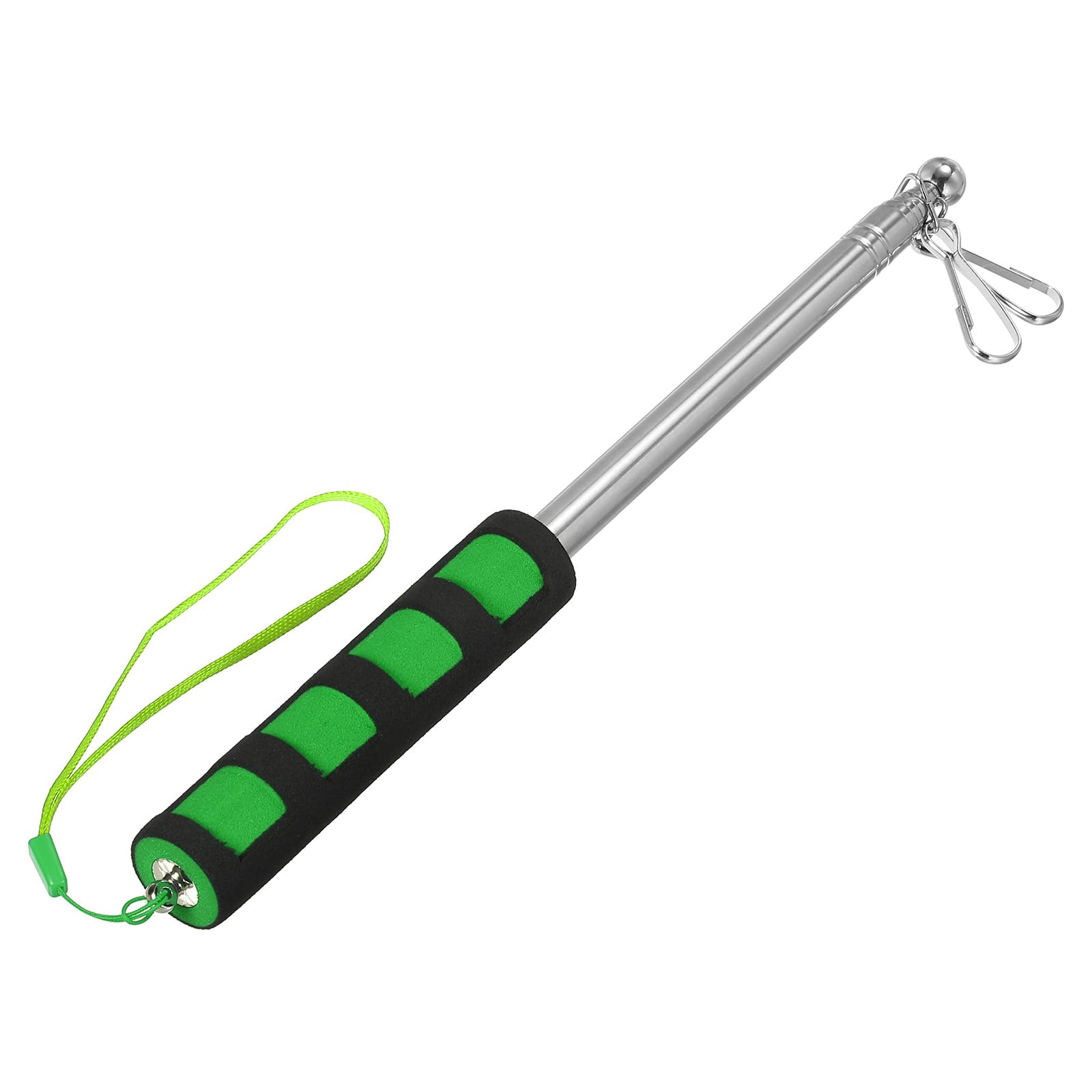 PATIKIL Telescopic Handheld Flagpoles, 5 Feet Sponge Handle Stainless Steel Telescoping Flag Poles Tour Guide Flag Pole with Clips, 7 Sections, Green