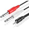 TNP Premium 3.5mm TRS to Dual 1/4 Inch TS Audio Cable (6FT) - Male 3.5mm 1/8" Stereo AUX Auxiliary to 6.35mm 1/4" Y Adapter C