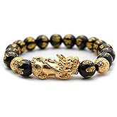 WHFDCai Feng Shui Wealth Bracelet, 12mm Black Obsidian Bracelets with Pixiu Character, Luck Protection Bracelet for Men, Women, Lovers, Couples, Parents