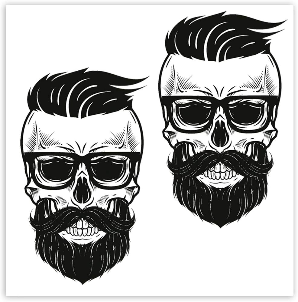 SkinoEu® 2 x Vinyl Self-Adhesive Stickers Skull Beard Modern Laptop iPad Car Window Auto Moto Motorcycle Helmet Bike Skate Truck Racing Tuning B 108