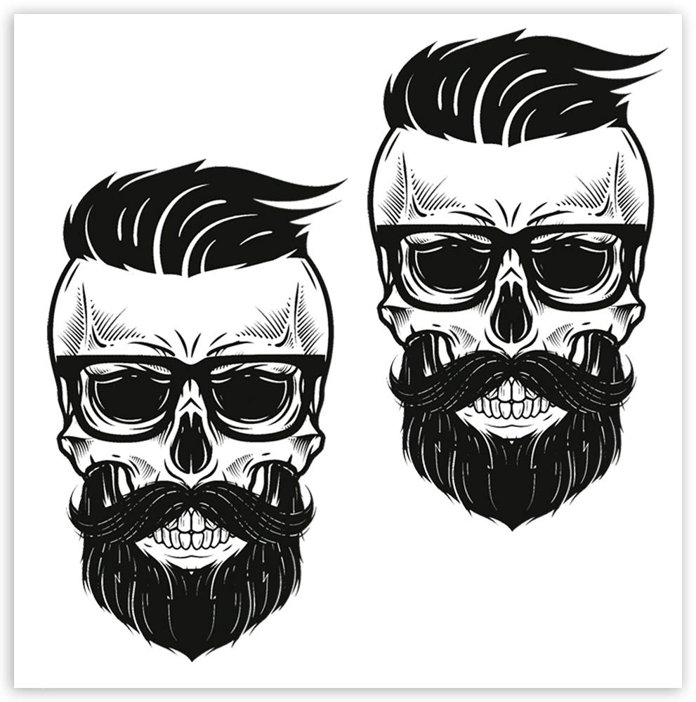 SkinoEu® 2 x Vinyl Self-Adhesive Stickers Skull Beard Modern Laptop iPad Car Window Auto Moto Motorcycle Helmet Bike Skate Truck Racing Tuning B 108