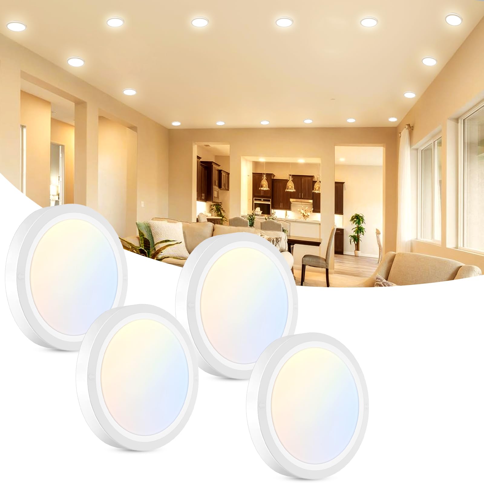 libtit 4Pack 4.7 Inch Small LED Ceiling Lights Flush Mount, 3000K 4000K 6500K Adjustable, 7W 700LM White Round Disk Light Fixture for Closet Basement Bathroom Hallway Kitchen Office Garage Image