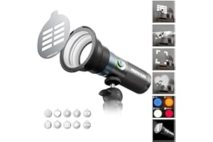PHOTOOLEX 8400mAh Led Photography Flashlight with 4 Colors/10 Magnetic Pattern Gobos, Handheld Spotlight for Photography, 10W Rechargeable Fill Light for Photo, Content Creation, Video Recording