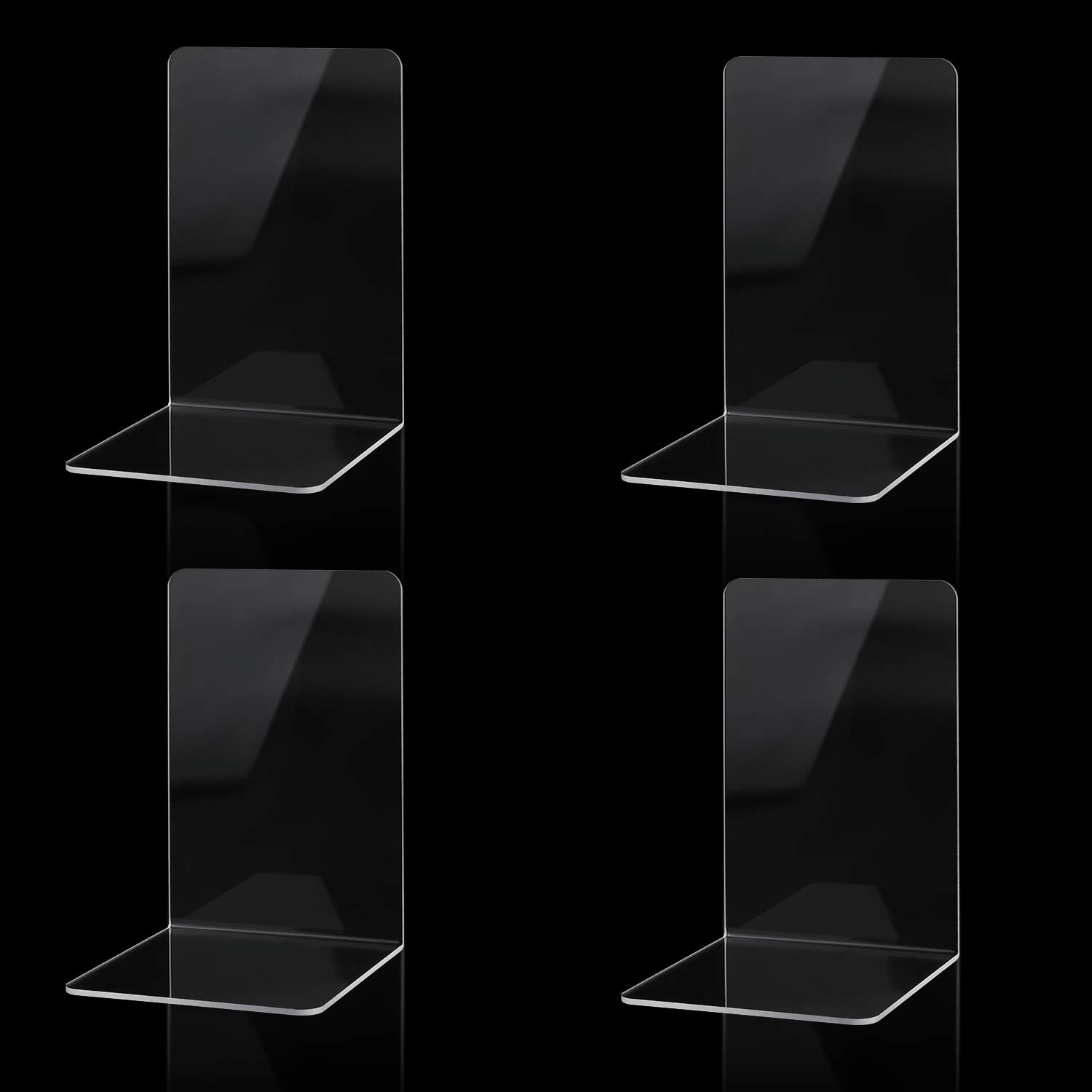 2 Pairs Clear Acrylic Bookends, MSDADA Book Ends for Shelves, Anti-Slip Book Organizer Book Holder Book Storage Bookshelf Decor for Bedroom Desktop School Library Office Supplies Books Shelf Dividers — image 1