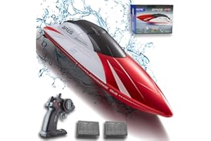 MOELYFIT RC Boat with LED Light, Remote Control Boat for Pools and Lakes, 3+ Hours, 2.4Ghz 20+ MPH Electric Boats for Kids & Adults, 2 Rechargeable Batteries, Low Battery Alarm, Summer Water Toys Gifts, Red