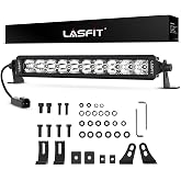 LASFIT 12 inch LED Light Bar Slim Single Row Offroad Spot Flood Combo Light | 6000K Cool White Screwless IP67 Waterproof Low-Profile with DT Connector for Wrangler/F-150/Ranger/Explorer/4Runner