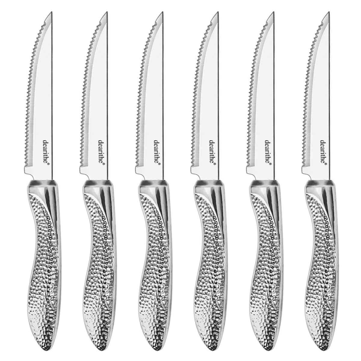 Photo 1 of dearithe Steak Knives Set of 6, Stainless Steel Serrated Sharp Blade Steak Knife Set, Hammered Pattern Handle,4.5 In,For Kitchen Restaurant Tableware, Dishwasher Safe