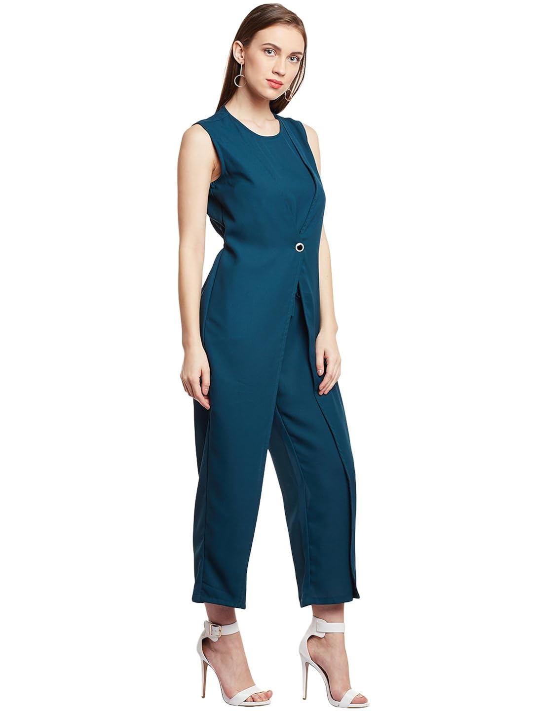 green solid layered jumpsuit