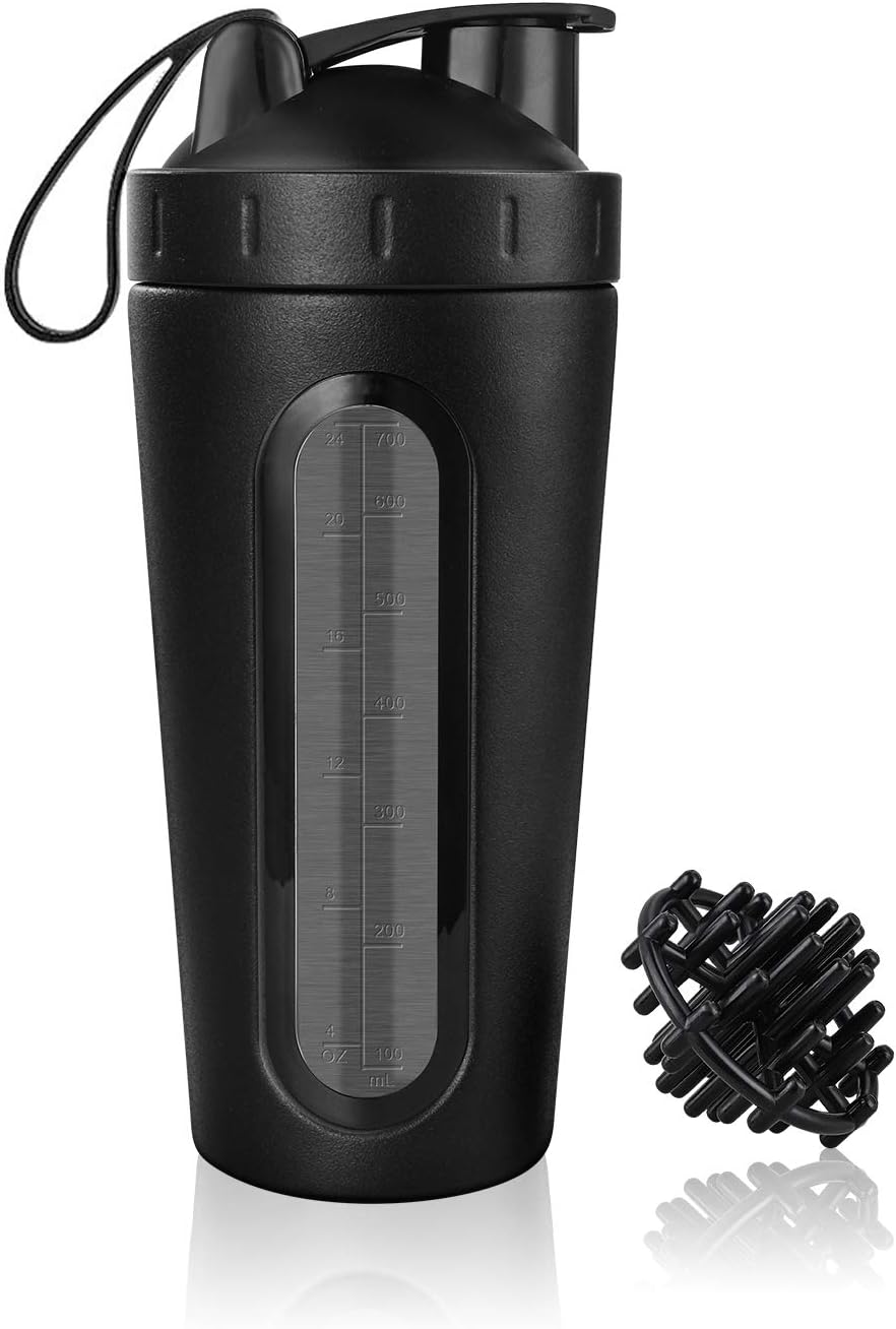 Homiguar Protein Shaker Bottle, Stainless Steel Sports Water Bottle Shaker Cup, Visible Window, Leak Proof, 28-Ounce, BPA Free