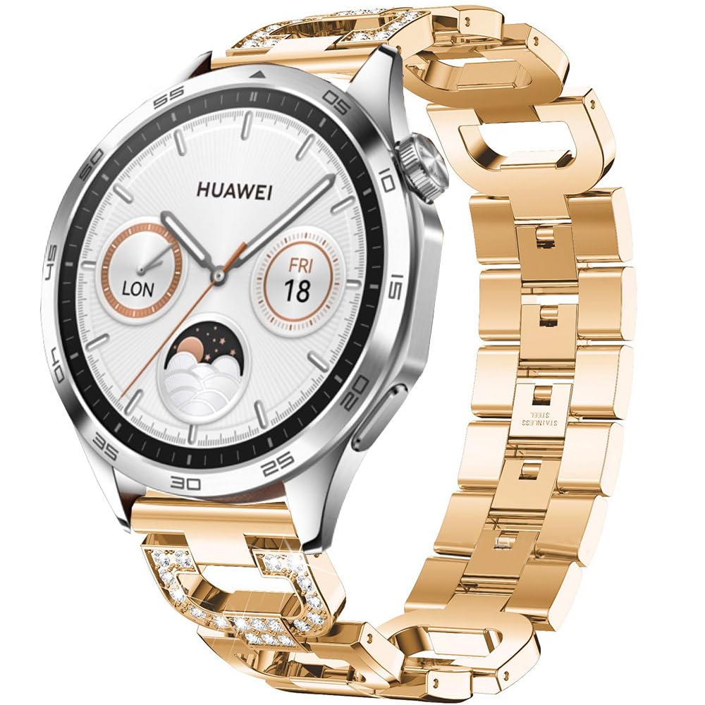 DEALELE Strap Compatible with Samsung Galaxy Watch 46mm / Galaxy 3 45mm, 22mm Bling D Diamond Metal Replacement Bracelet for Huawei Watch 4/4 Pro / 3/3 Pro / GT4 / GT3 46mm Women Men, Rosegold