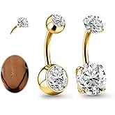JESMODA 2PC G23 Titanium Belly Button Rings 14G Cubic Zirconia Navel Barbell Belly Bars Piercing Jewelry for Women