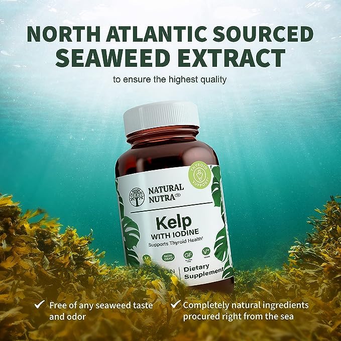 Natural Nutra Kelp Iodine Thyroid Support Supplement, Strengthens Immune System, and Regulates Metabolism, Vegan Sea Kelp, Non GMO, Atlantic Sourced Seaweed Extract, 225 mcg, 250 Tablets