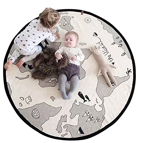 Lzttyee Beige Adventure World Map Pattern Baby Crawling Mats Game Blanket Floor Playmats Round Carpet Children Room Deco