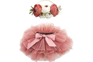 BGFKS Baby Girls Soft Fluffy Tutu Skirt with Diaper Cover,Toddler Girl Tutu Skirt Sets with Flower Headband.