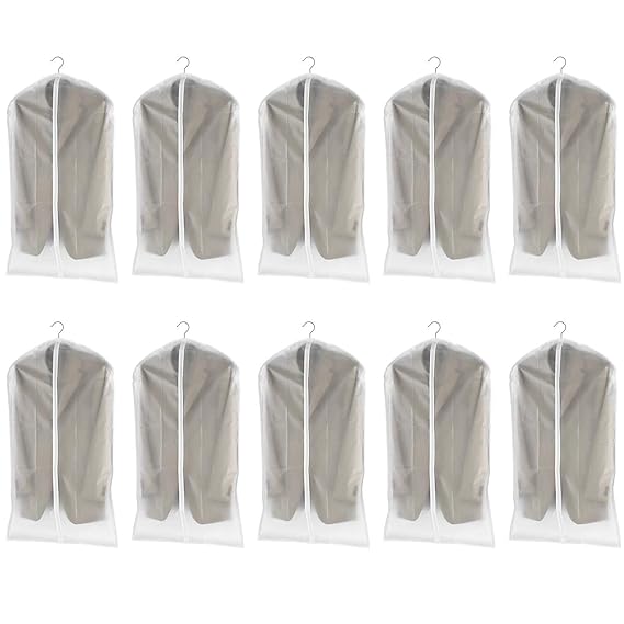 dystaval 10 TLG Set Kleidersack – 60 x 100 Kleiderhülle Anzugsack Anzughülle mit Reißverschluss transparent atmungsaktiv für 