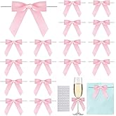 50Pcs Pink Satin Ribbon Bows, 2.75 Inch Twist Tie Bows for Gift Wrapping Treat Bags Wedding Baby Shower Brithday Party