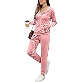 ouansyltg Velour Tracksuit Womens 2 Piece Outfits Velvet Sweatsuit Full Zip Up Hoodie Jacket Jogger Lounge Set