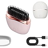 Mini Straightener, Rechargeable Portable Mini Hair Straightener Brush, Fast Heating Hot Comb 3-Speed Temperature Control with Anti Scald Shell and Built-in Mirror for Home Travel (Pink)