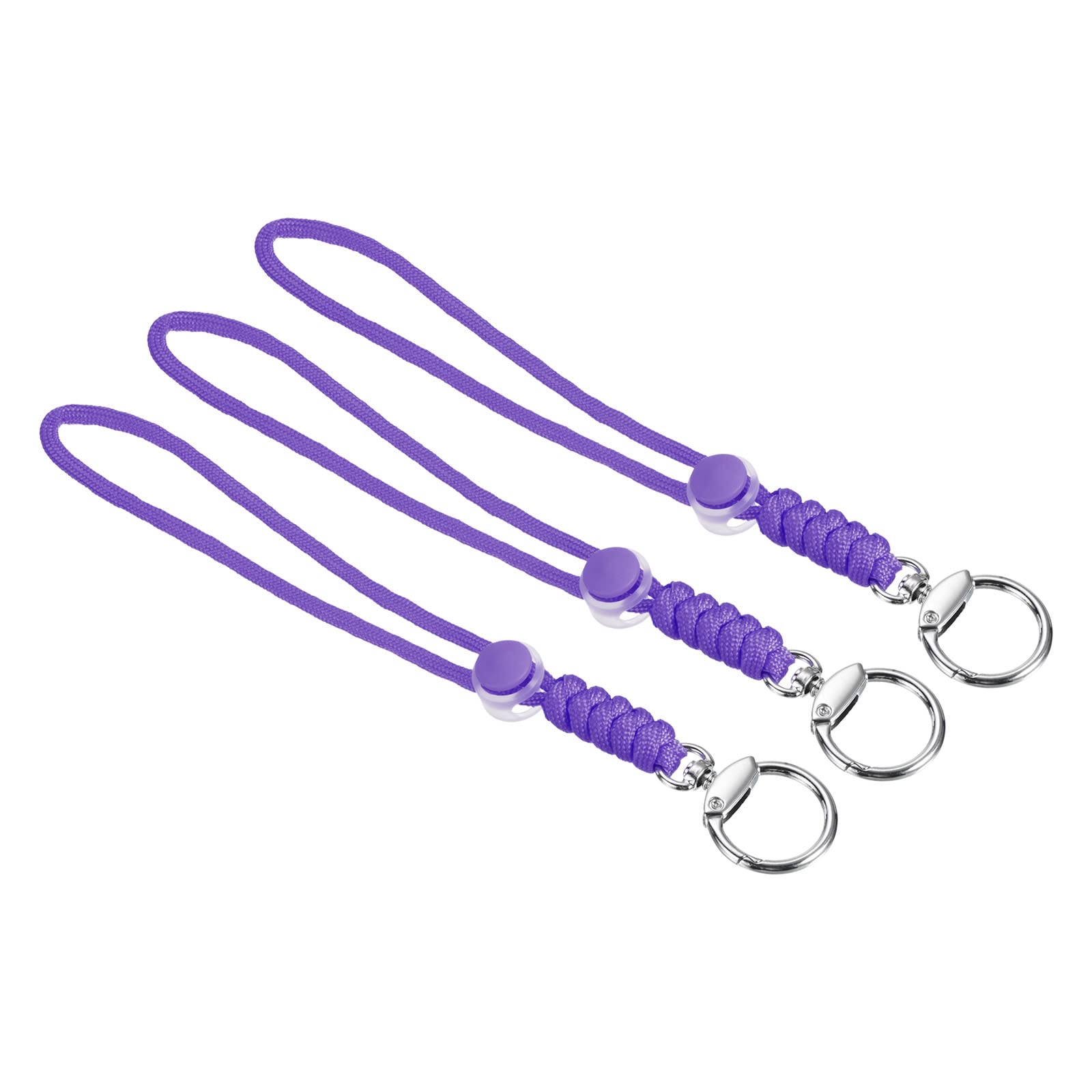 PATIKIL Paracord Lanyard with Clasp 9 Inch, 3 Pack Wrist Keychain Cord Metal Hook Strap for Keys Whistle ID Card Badge Holder, Purple