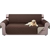 U-NICE HOME Reversible Sofa Cover Washable Couch Cover for Dogs Friendly with Elastic Straps Water Repellent Furniture Protector for 3 Cushion Couch (Sofa, Coffee/Beige)