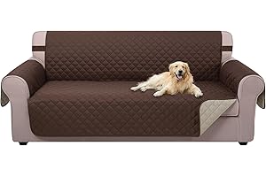 U-NICE HOME Reversible Sofa Cover Couch Cover for Dogs with Elastic Straps Water Repellent Furniture Protector for Pets Couch Cover for 3 Cushion Couch (Sofa, Coffee/Beige)