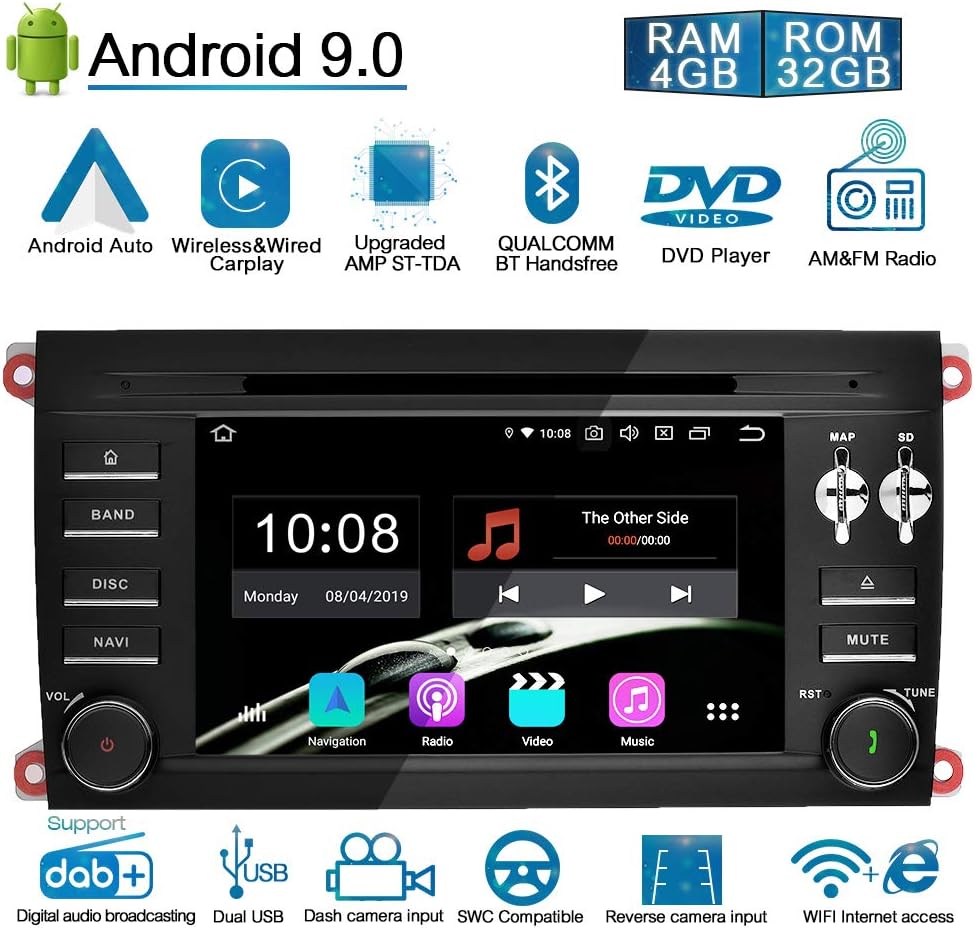 Ohok Android 9.0 Car Radio for PORSCHE cayenne 2003-2010 Double Din Sat Nav Octa Core 4G+32G Headunit DVD Player Support GPS Bluetooth WLAN Carplay Android Auto DAB+ OBD2 SWC,7" Touch Screen