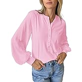 Skoinvb Womens Henley Shirts Long Sleeve Tops Casual Loose V Neck Button T-Shirts Basic Tee Blouse