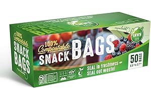 UNNI Compostable Snack Bags, Resealable Compostable Food Storage Bags, 50 Count, 6.5 x 3.7 inches, Earth Friendly Highest ASTM D6400, US BPI, CMA & Europe OK Compost Certified, San Francisco