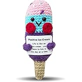 Zelaxeyi Mini Ice Cream Emotional Support Crochet Doll Fun Gift for Best Friends, Positive Ice Cream Crochet Inspiring Mental Health Gift for Family and Friends