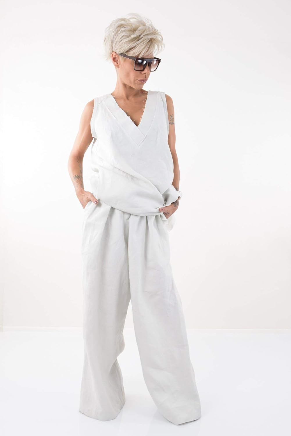 high waisted white linen pants