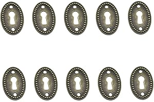 Hao Pro 26mm Diameter Keyhole Covers Screws AuthenticStyle Extra Protection Well Durable Finish Quality Alloy Gold 10 Sets Vintage Retro Dresser Drawer Closet Door, Oval shape24.4*36.7*1.67mm10Pieces