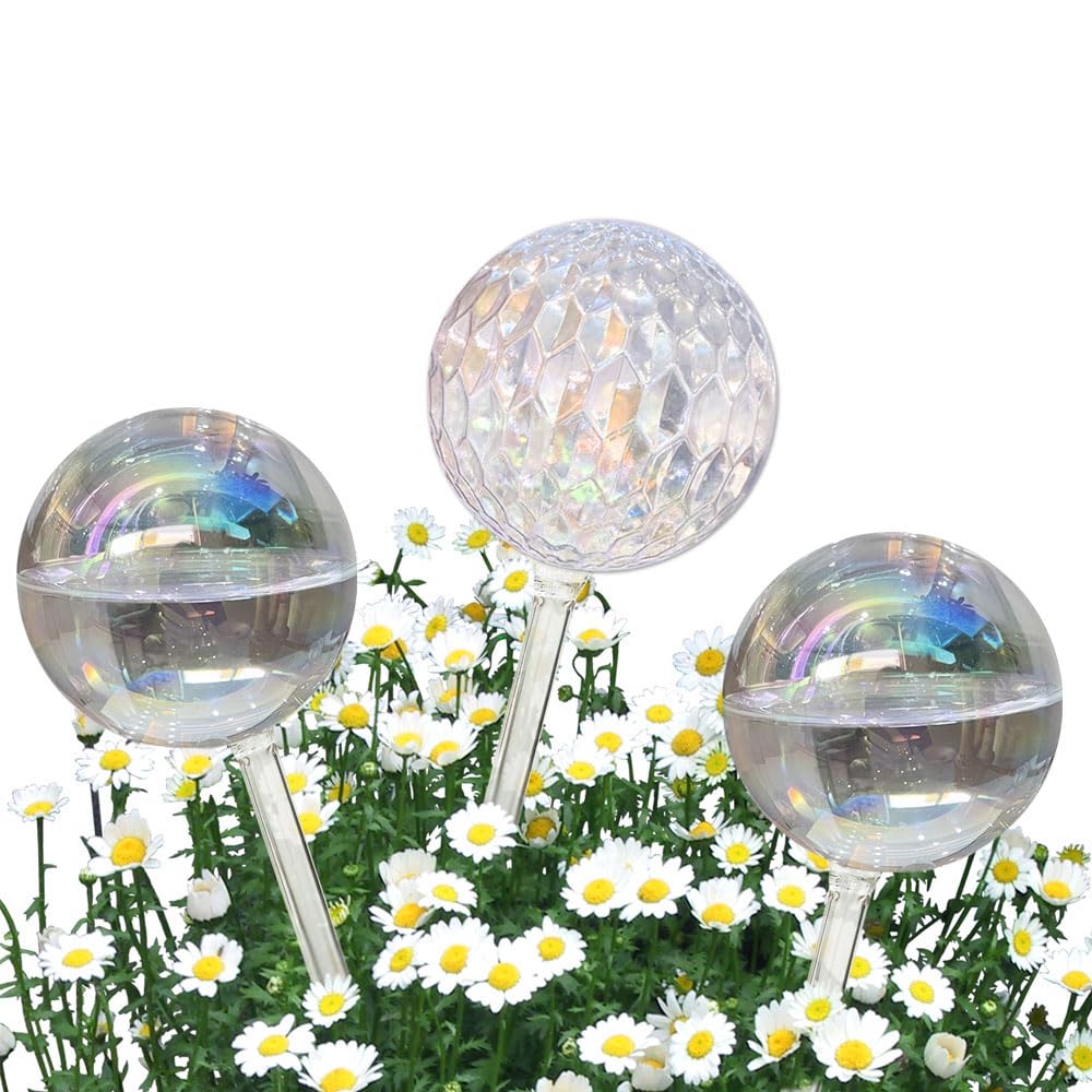 Photo 1 of Vividaire Glass Plant Watering Globes, Water Plants While Away Slow Self Watering Planter Insert Bulbs for Outdoor Indoor Plants, Vacation Plant Watering System Devices (Iridescent Medium 3-Pack)