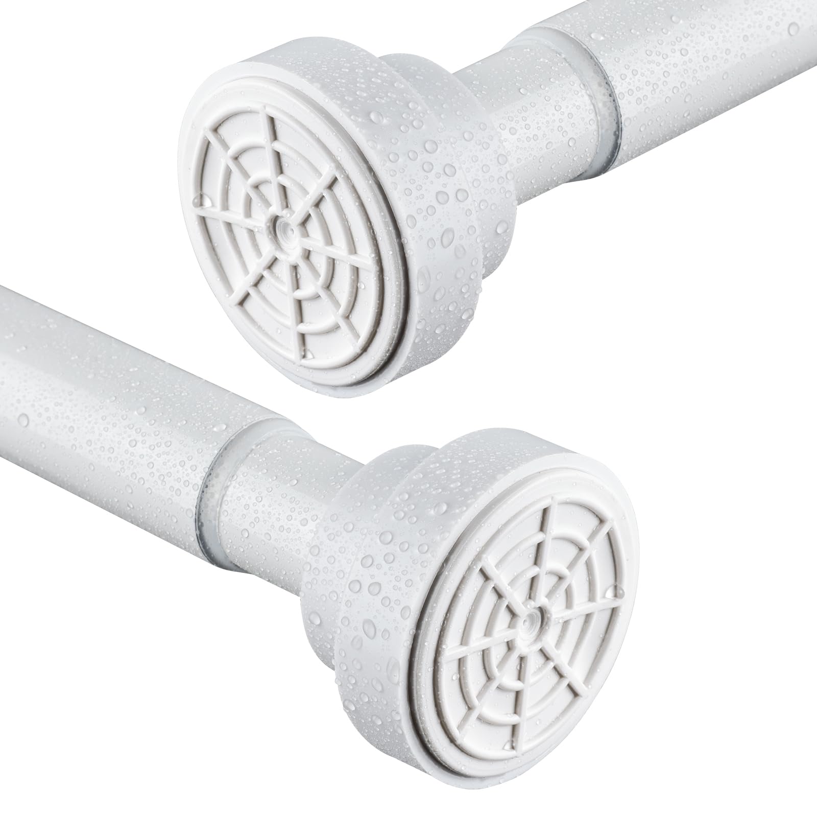 Shower Curtain Rod, Stainless Steel Extendable Shower Curtain Pole Tension Rods for Curtain No Drilling Shower Curtain Rail Net Curtain Poles for Bathroom Window Kitchen Wardrobe 125-205cm,White