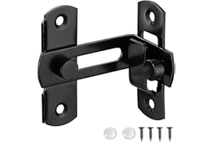 XQDWX 90 Degree Barrel Bolt Door Lock, thickened Stainless Steel Door Lock, Sliding door latch, With Bumper Pads, Black, 4 Inch, 904BB-BL-1
