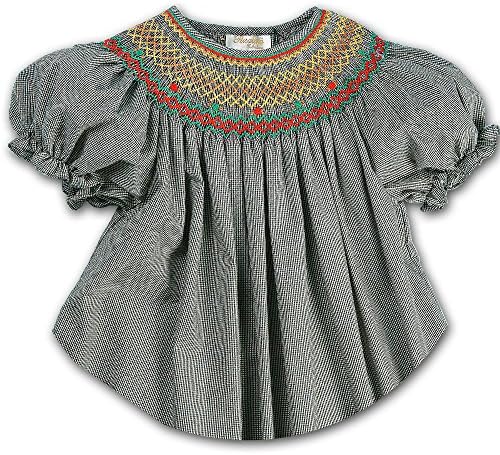 Rosalina Little Girl's Micro Black Gingham Smocked Bishop 2T