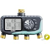 RAINPOINT Sprinkler Timer, 4 Outlets Hose Timer with Brass Inlet with Rain Delay/Manual/Automatic Controller System, Programmable Digital for Lawn Yard (Light Blue, 4 outlets)