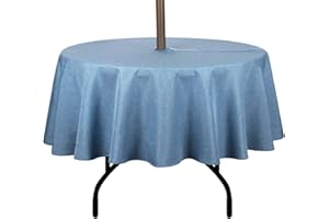 youngseahome Outdoor Tablecloth Wrinkle-Free Stain Resistant Waterproof Polyester Fabric Table Cover with Zipper Umbrella Hole for Picnic/Party/Dinner/Patio Garden(60inch Round,Zippered,Water Blue)