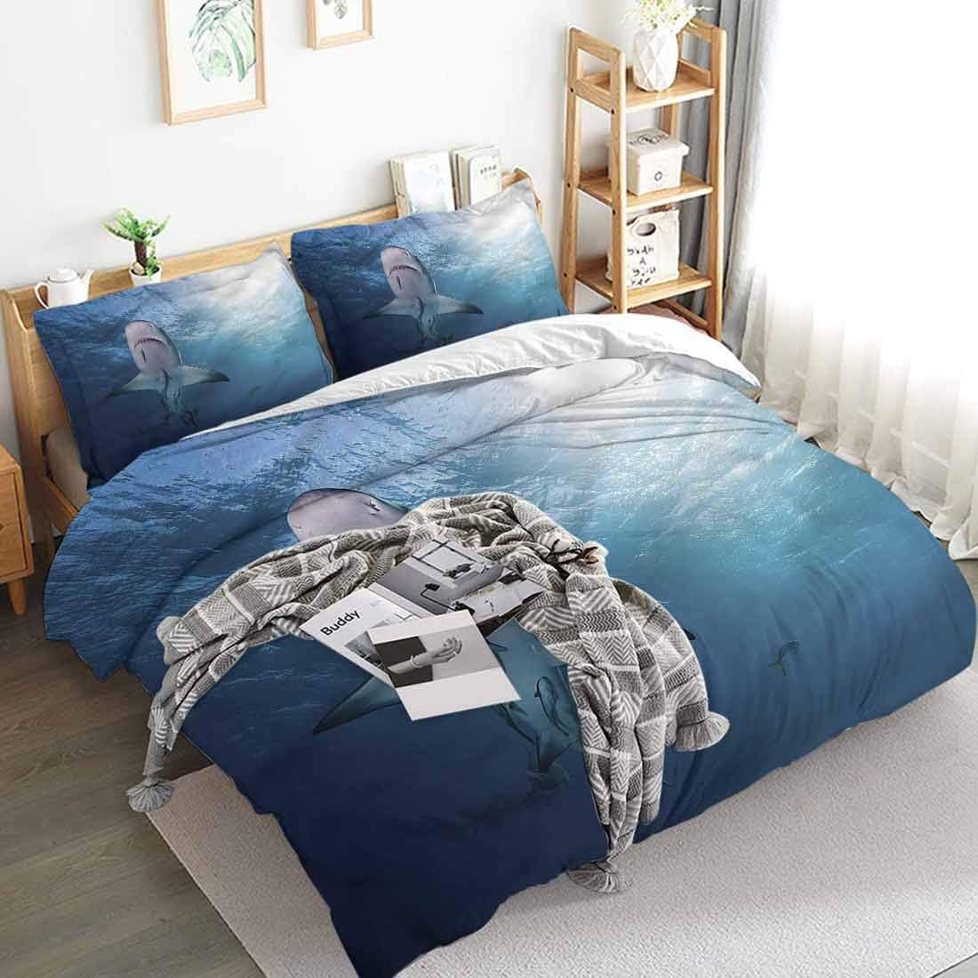 Duvet Cover King, Sea Animals Baby Sharks and Fish, Luxury Lightweight Microfiber, Comforter Cover with Zipper Closure and 2 Pillowcases, King Size(104"x90")