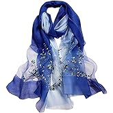 GOFINEE Women Silk&Wool Gradient Embroidered Scarf Headwrap Shawl