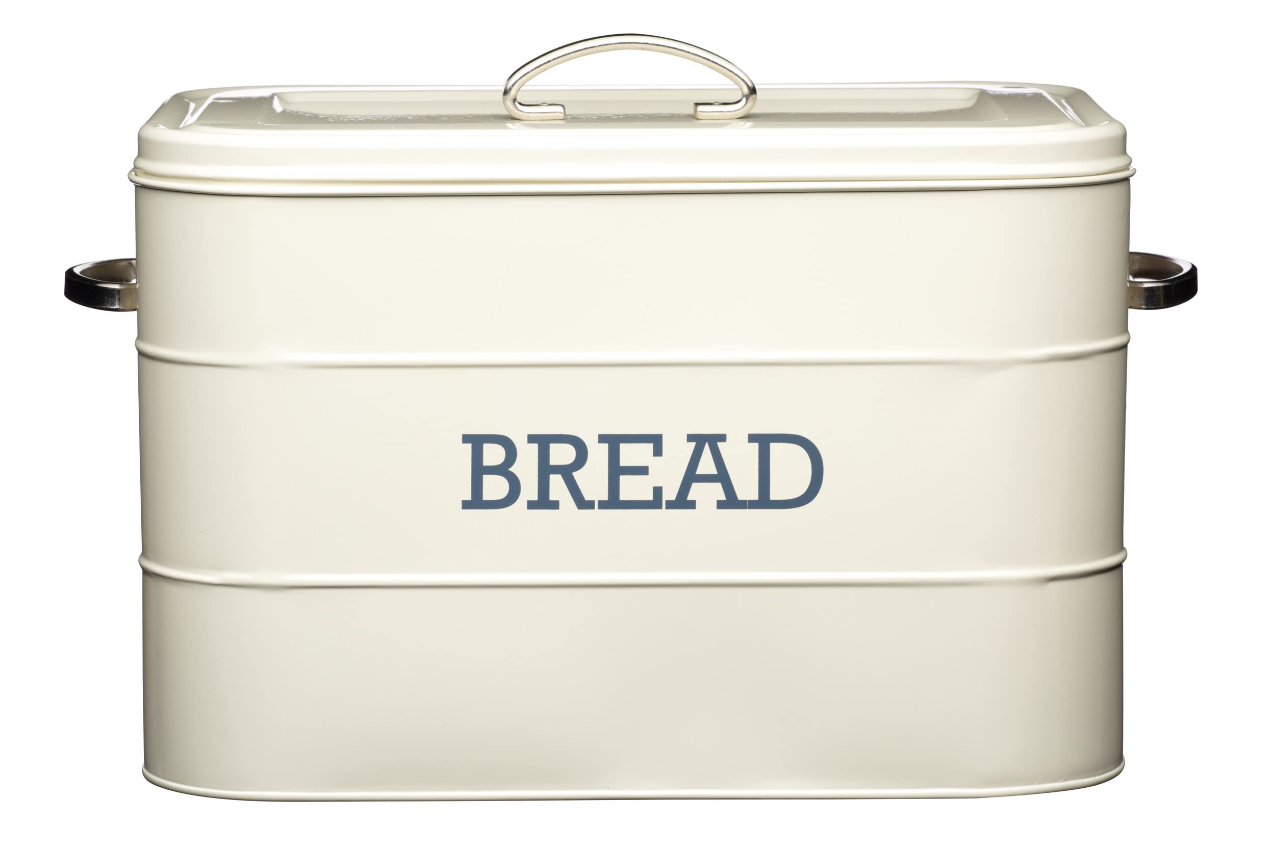 KitchenCraft Living Nostalgia Large Metal Bread Bin, Kitchen Storage Container with Lid and Handles, For Loaves, Baguettes, Flour, Bread Making, 34 x 21.5 x 25 cm - Antique Cream