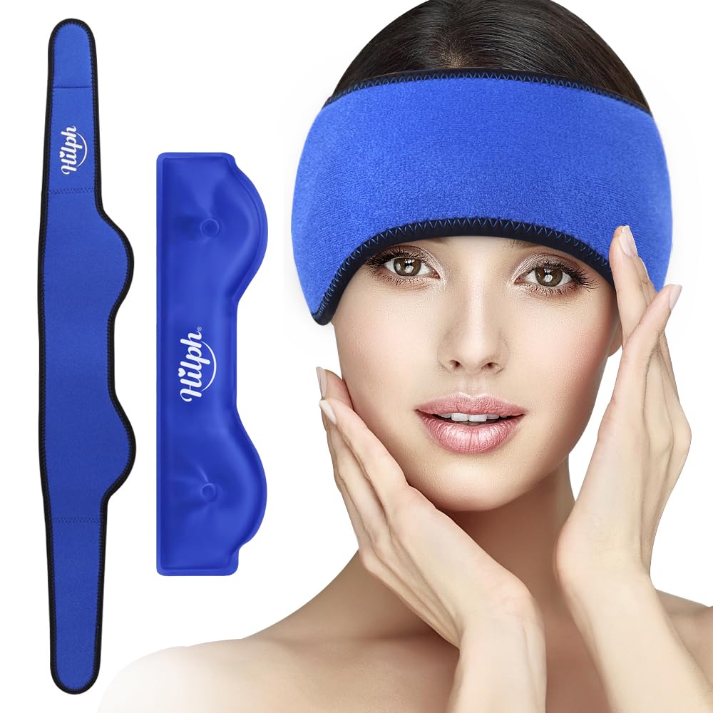 Hilph Migraine Relief Ice Pack for Head Pain Relief, Hot Cold Compress Gel Ice Pack Head Wrap for Tension Headache, Fever Cooling, Chronic Migraine, Stress Relief, Menopause -Blue